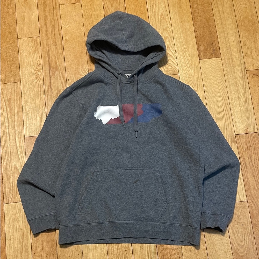 Fox Men's Dark Gray Hoodie with White, Red & Blue Graphic
